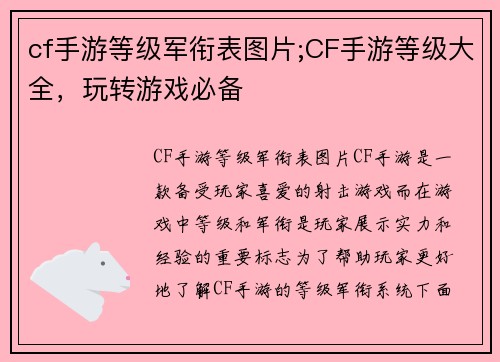 cf手游等级军衔表图片;CF手游等级大全，玩转游戏必备